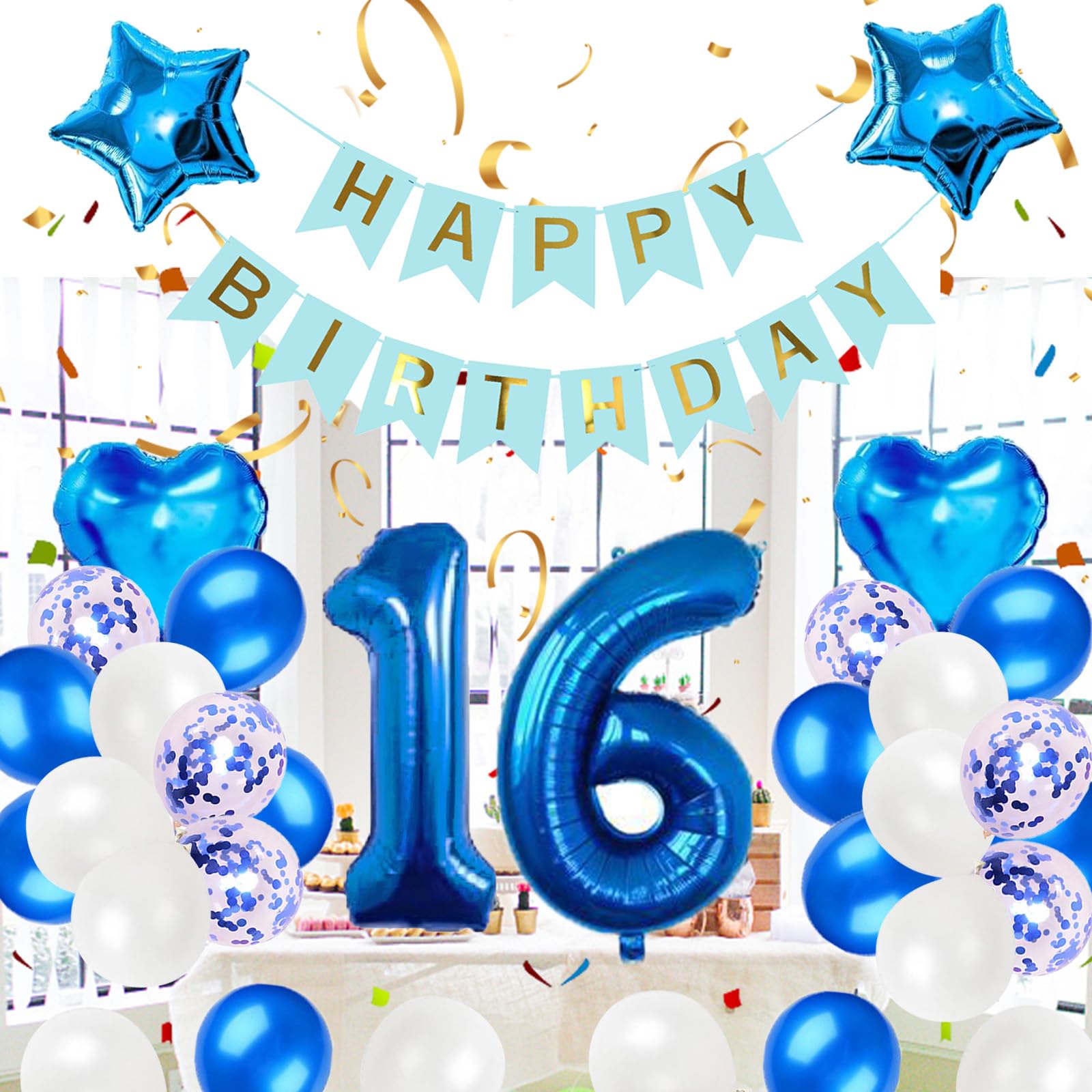 Amazon | 16歳誕生日 バルーン 風船 飾り付け セット ブルー 数字